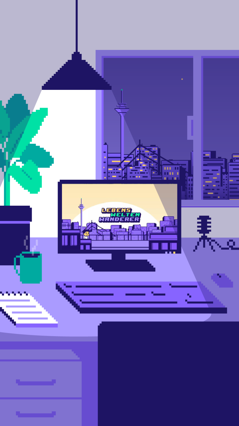Pixelillustration eines Schreibtisch
