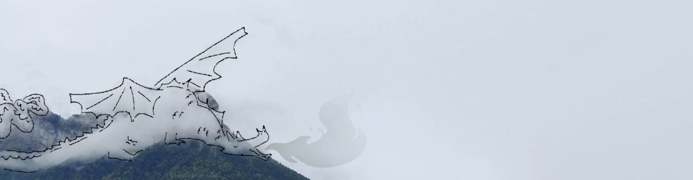 Fotografie einer Wolke die mit Illustration zu einem Drachen ergänzt wurde