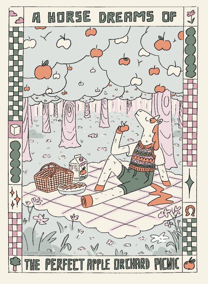 Illustration eines Pferds bei einem Picnic